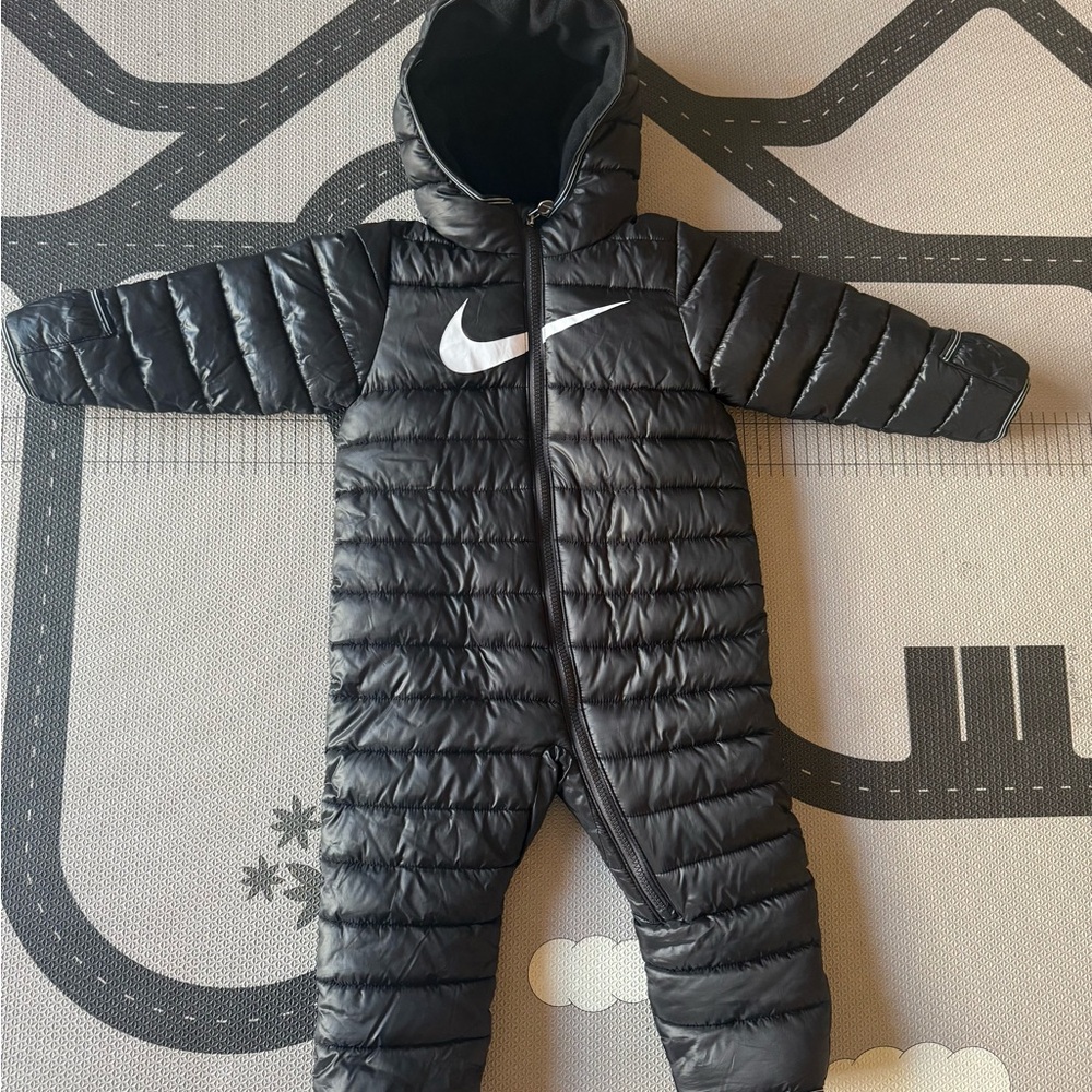 Nike Black Quilted One Piece Footies with Hood